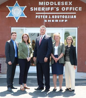 Rep. Jack Lewis, Rep. Christine Barber, Sheriff Peter J. Koutoujian, Rep. Mary Keefe and Rep. Denise Provost following a Legislative visit at the Middlesex Jail &amp; House of Correction on July 10, 2017.