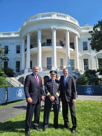 Middlesex Sheriff Peter J. Koutoujian (from left), Norwood Police Chief William Brooks and IACP Deputy Executive Director Terrence Cunningham (former Wellesley, Mass. Police Chief) attended a White House event marking the passage of The Bipartisan Safer Communities Act on Monday, July 11, 2022.
